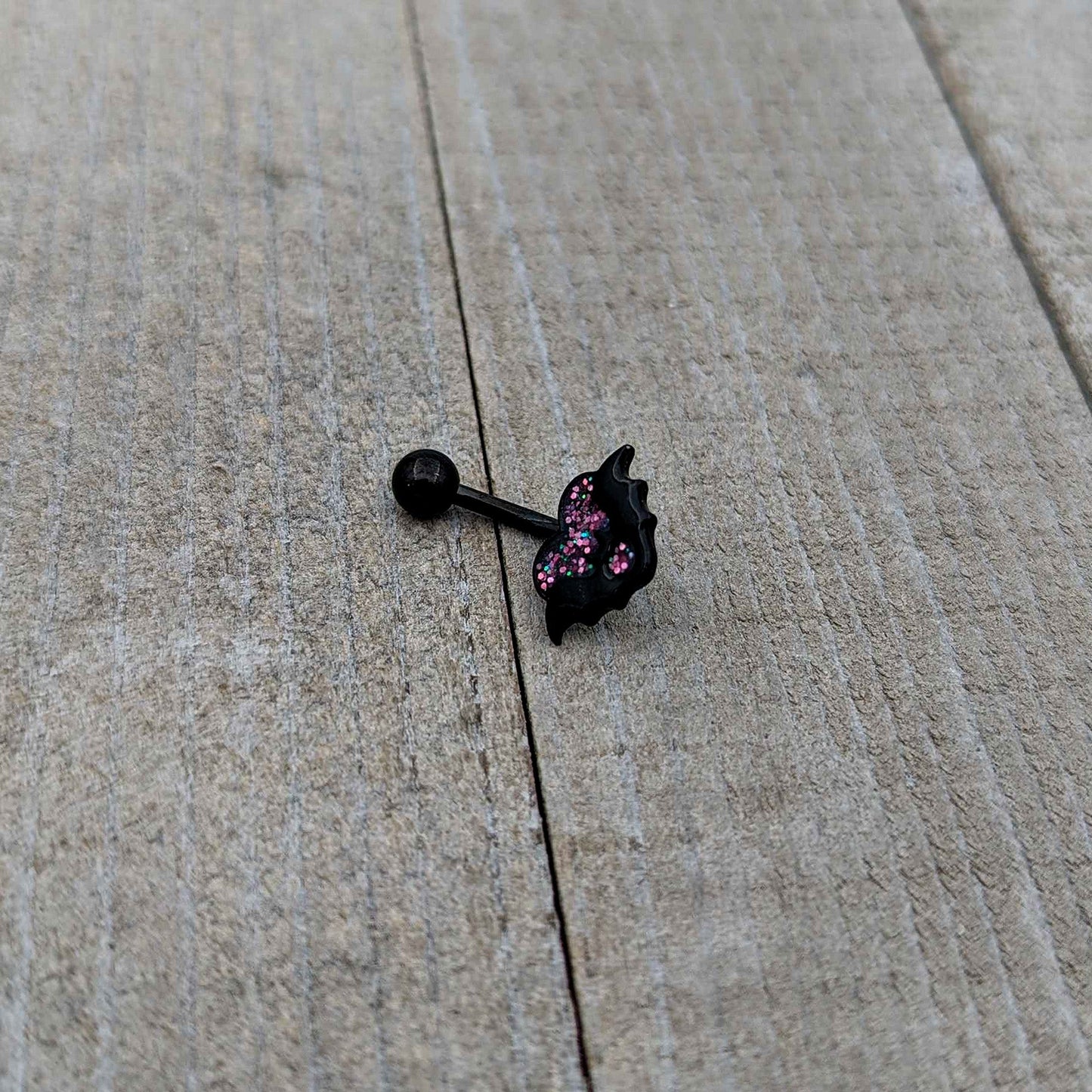 Black Bat Heart Halloween Pink Green Belly Ring