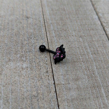 Black Bat Heart Halloween Pink Green Belly Ring