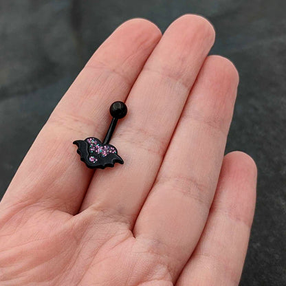 Black Bat Heart Halloween Pink Green Belly Ring