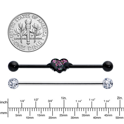 14G Black Bat Heart Halloween Clear Industrial Barbell 38mm Set of 2