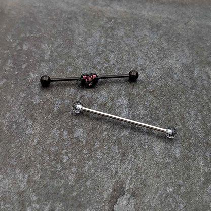 14G Black Bat Heart Halloween Clear Industrial Barbell 38mm Set of 2