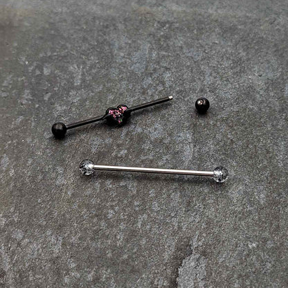 14G Black Bat Heart Halloween Clear Industrial Barbell 38mm Set of 2