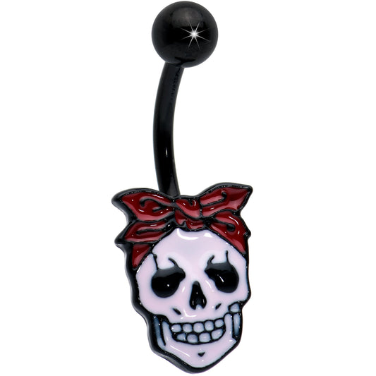 Black Halloween Skull Kerchief Spooky Belly Ring