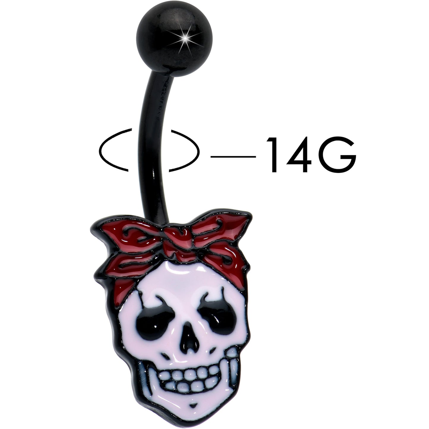 Black Halloween Skull Kerchief Spooky Belly Ring