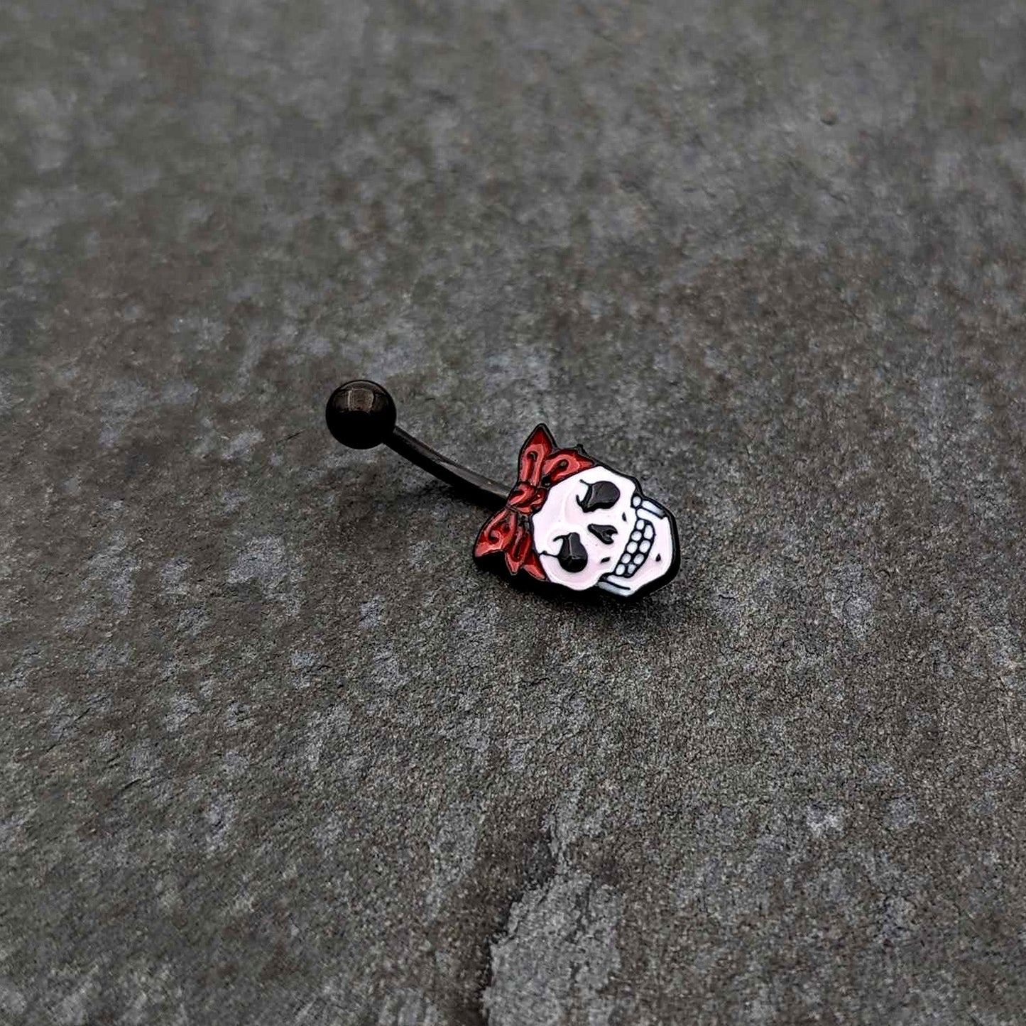 Black Halloween Skull Kerchief Spooky Belly Ring