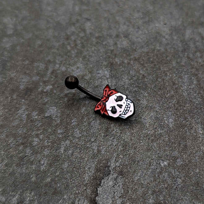 Black Halloween Skull Kerchief Spooky Belly Ring