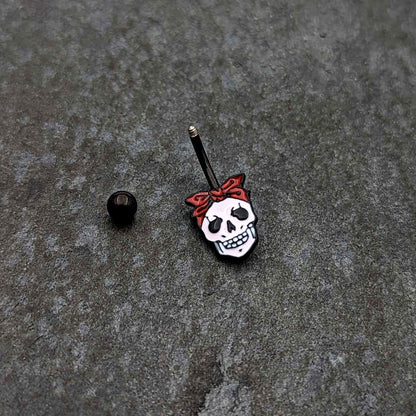 Black Halloween Skull Kerchief Spooky Belly Ring