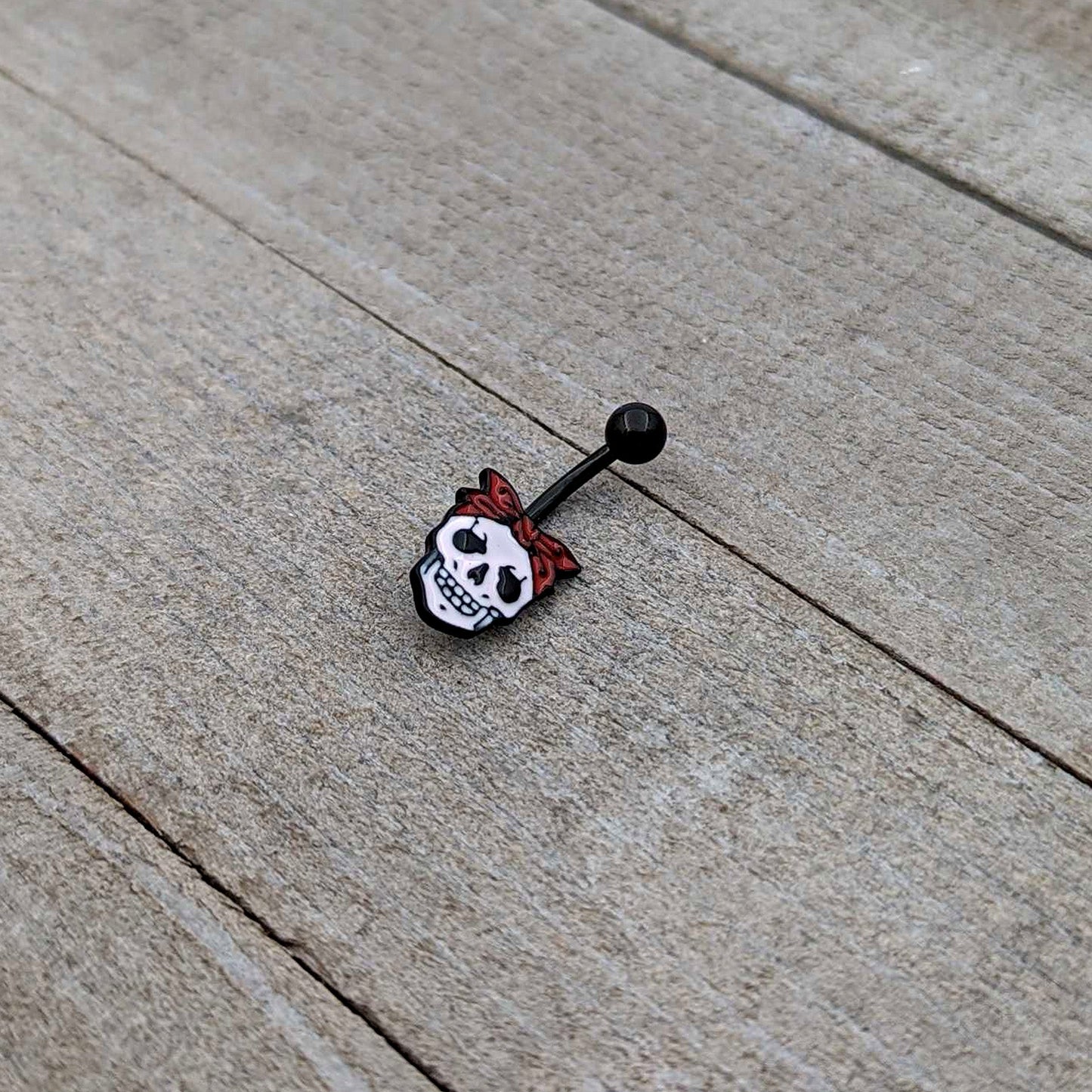 Black Halloween Skull Kerchief Spooky Belly Ring