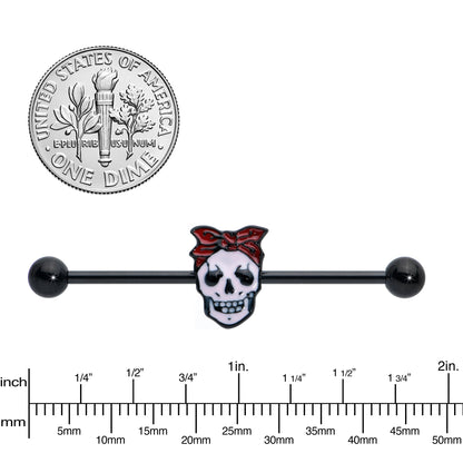 14G Black Halloween Skull Kerchief Industrial Barbell 38mm