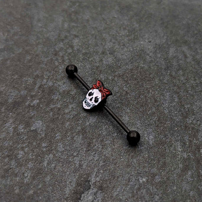 14G Black Halloween Skull Kerchief Industrial Barbell 38mm