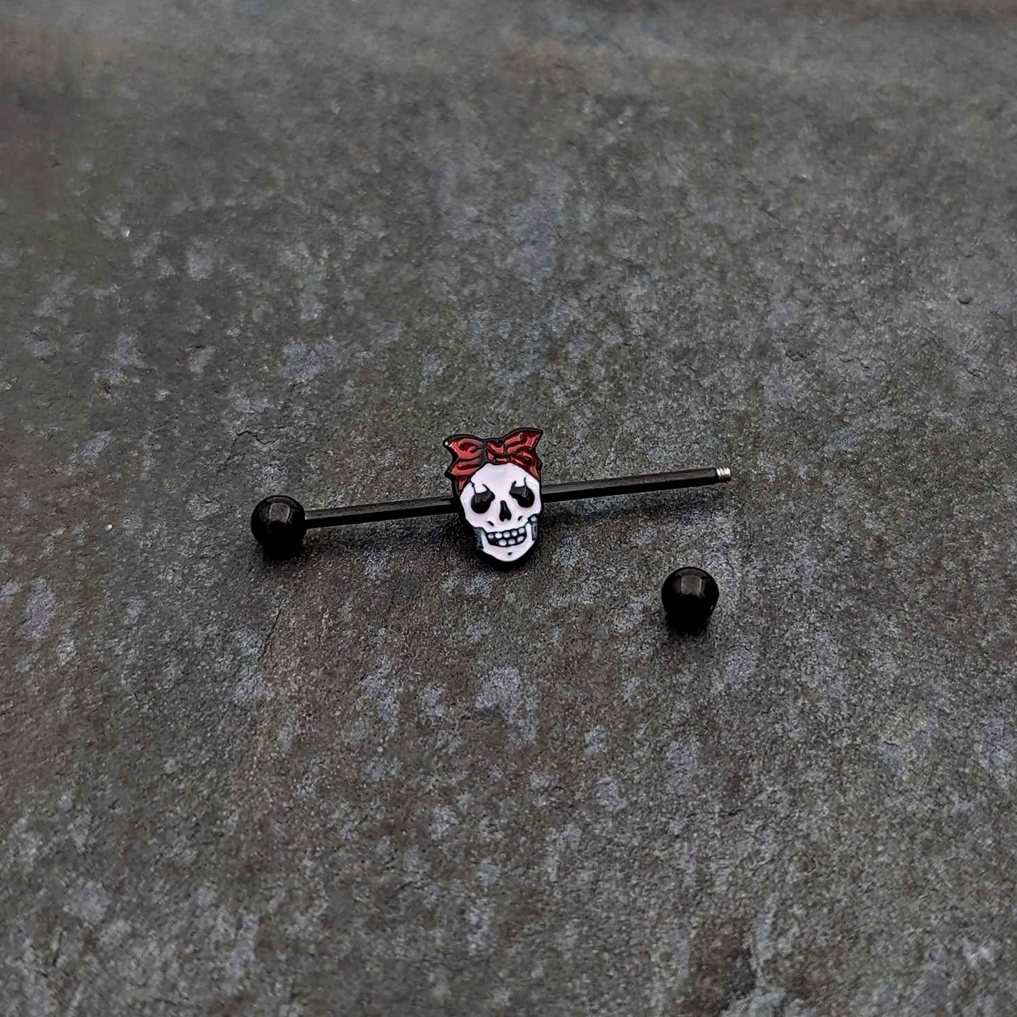 14G Black Halloween Skull Kerchief Industrial Barbell 38mm