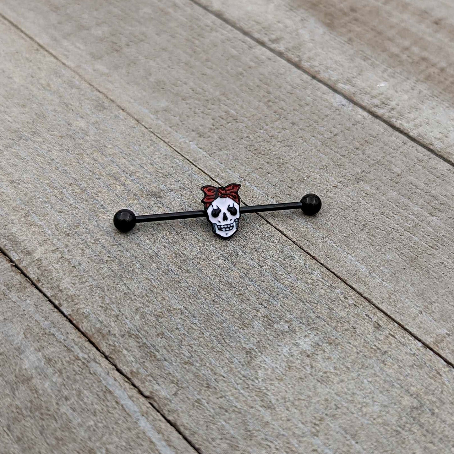 14G Black Halloween Skull Kerchief Industrial Barbell 38mm