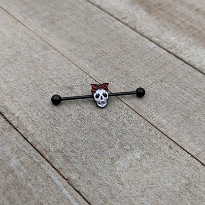 14G Black Halloween Skull Kerchief Industrial Barbell 38mm