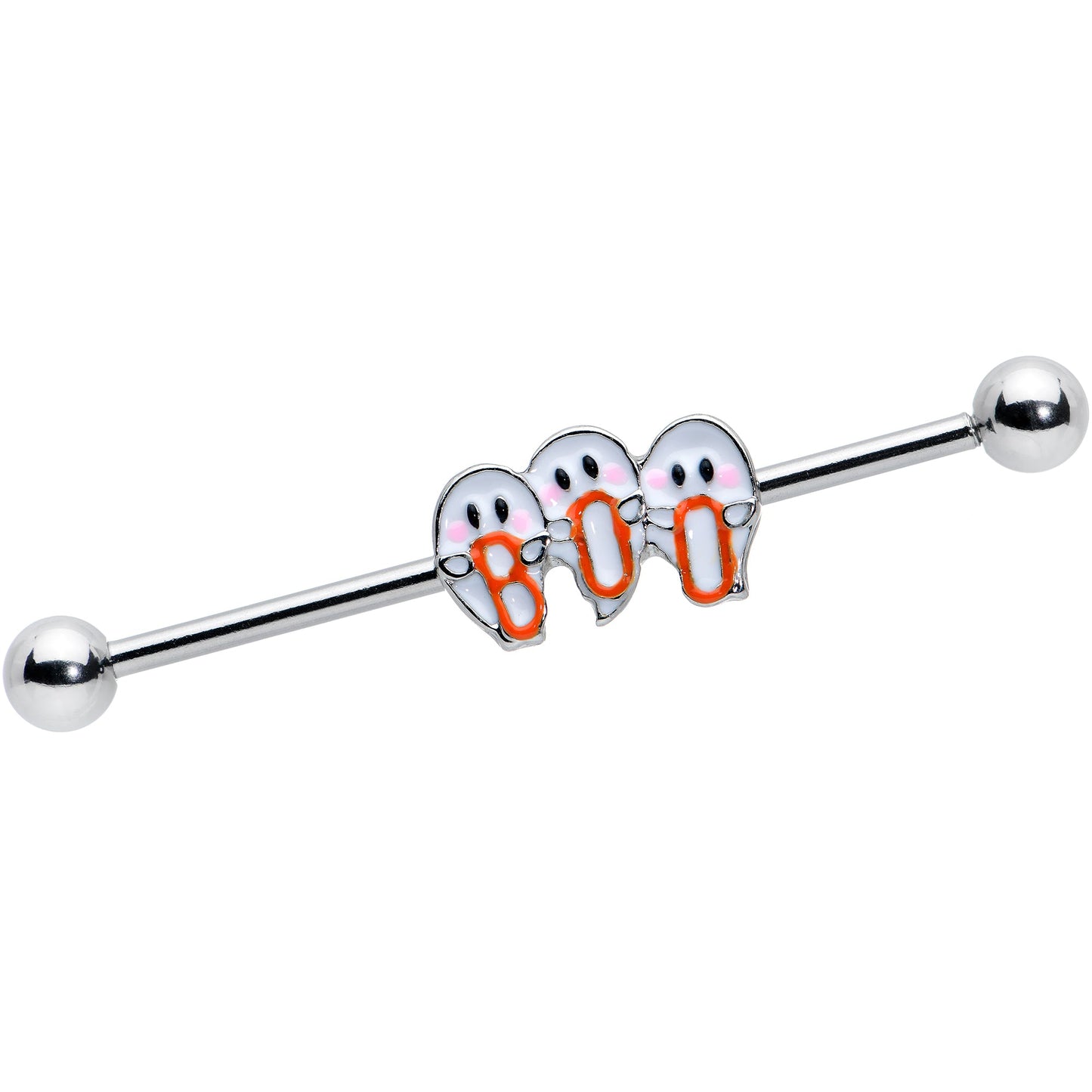 14G Retro Halloween Boo Ghost Trio Industrial Barbell 38mm