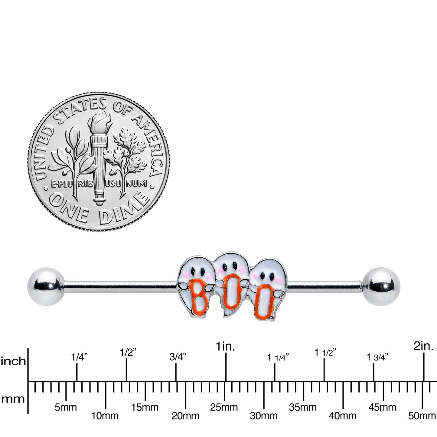 14G Retro Halloween Boo Ghost Trio Industrial Barbell 38mm