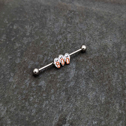 14G Retro Halloween Boo Ghost Trio Industrial Barbell 38mm