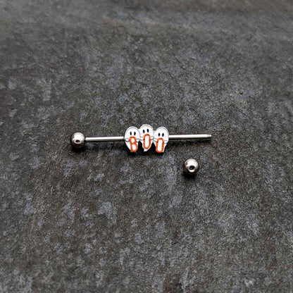 14G Retro Halloween Boo Ghost Trio Industrial Barbell 38mm