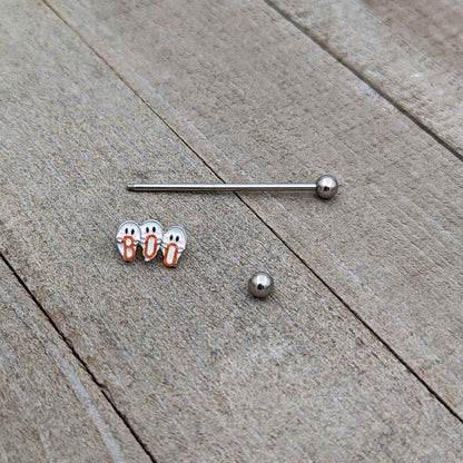 14G Retro Halloween Boo Ghost Trio Industrial Barbell 38mm