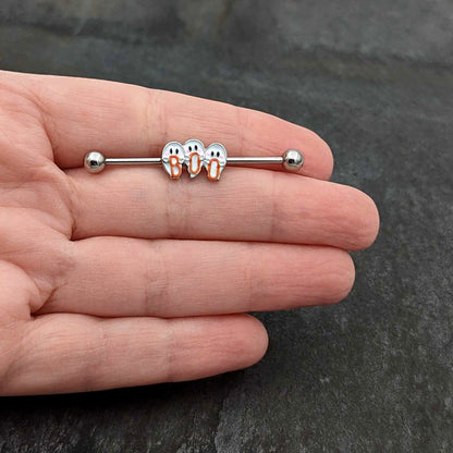 14G Retro Halloween Boo Ghost Trio Industrial Barbell 38mm