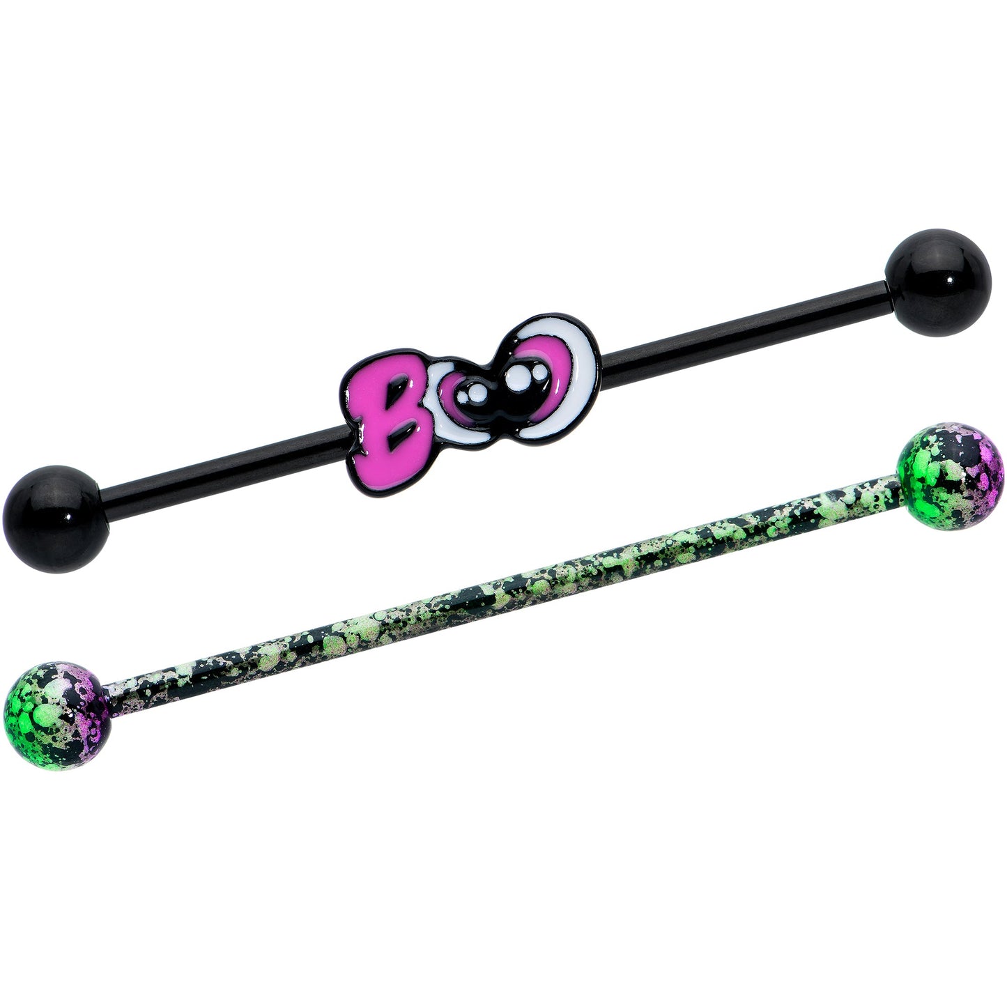 14G Black Halloween Pink Boo Green Industrial Barbell 38mm Set of 2