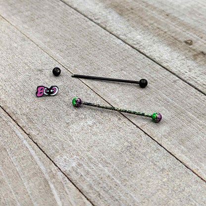 14G Black Halloween Pink Boo Green Industrial Barbell 38mm Set of 2