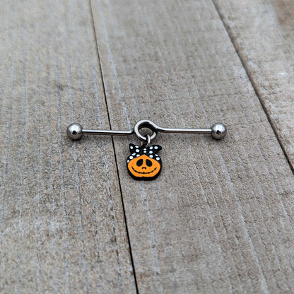 14G Halloween Kerchief Pumpkin Dangle Project Bar 38mm