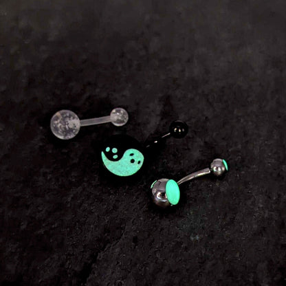 Black Yin Yang Ghost Glow in Dark Halloween Clear Belly Ring Set of 3