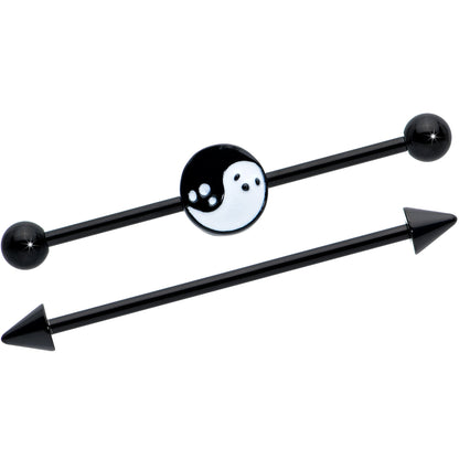 14G Black Ghost Yin Yang Industrial Barbell Set of 2