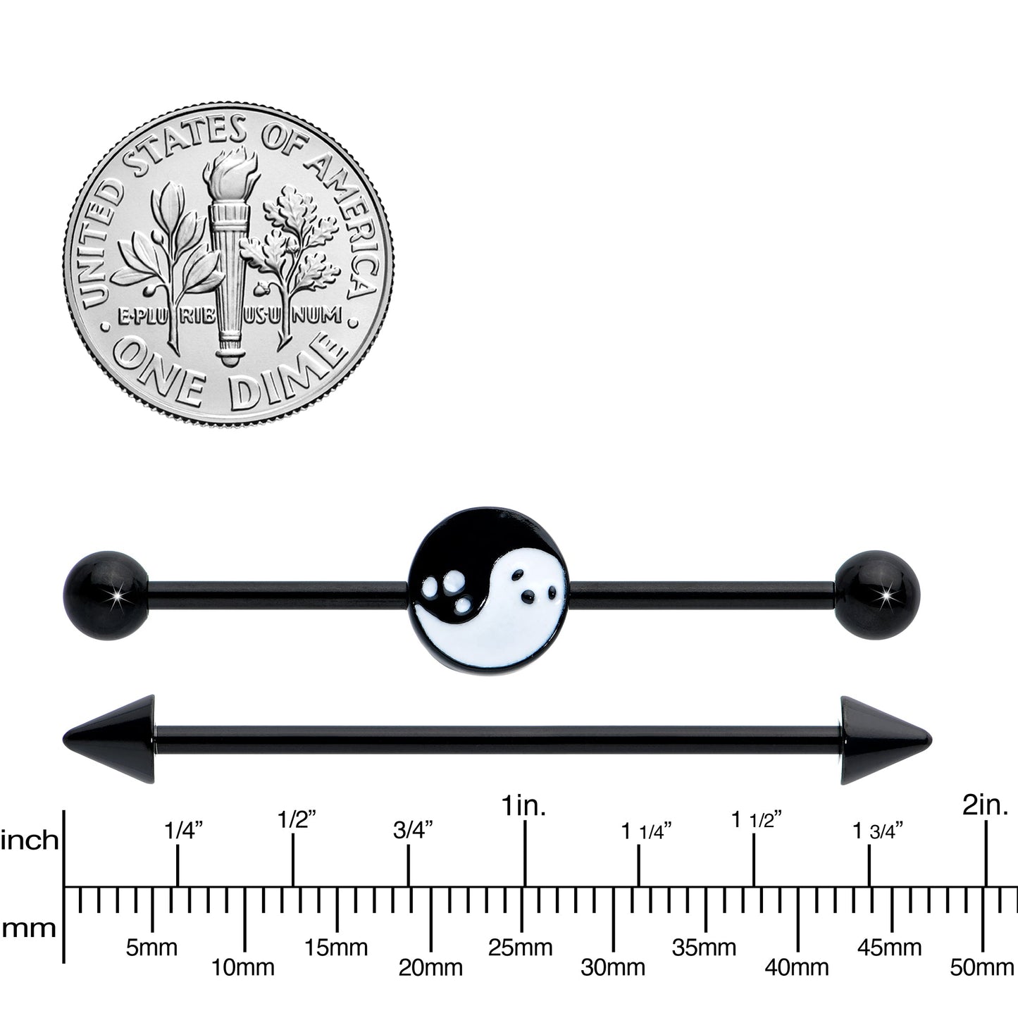 14G Black Ghost Yin Yang Industrial Barbell Set of 2
