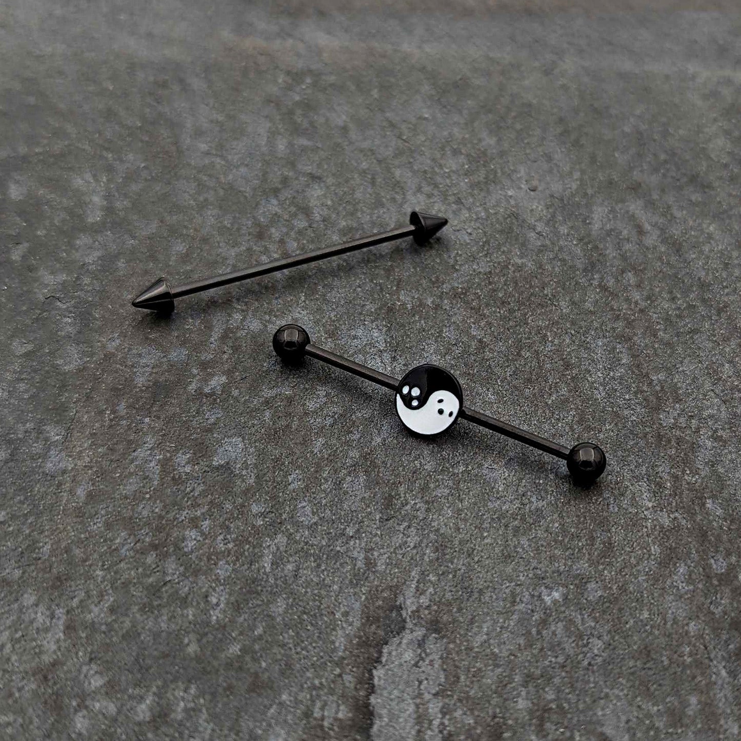 14G Black Ghost Yin Yang Industrial Barbell Set of 2