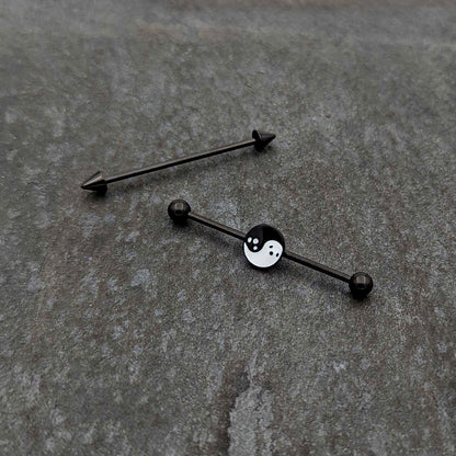 14G Black Ghost Yin Yang Industrial Barbell Set of 2