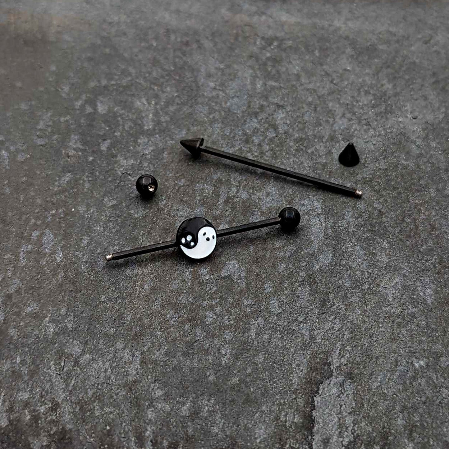 14G Black Ghost Yin Yang Industrial Barbell Set of 2