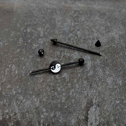 14G Black Ghost Yin Yang Industrial Barbell Set of 2