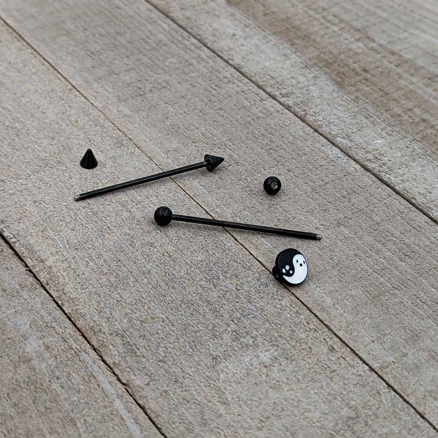 14G Black Ghost Yin Yang Industrial Barbell Set of 2