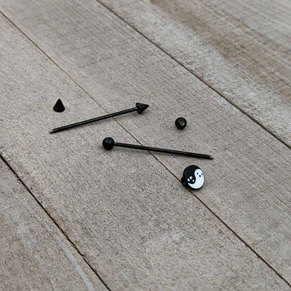 14G Black Ghost Yin Yang Industrial Barbell Set of 2