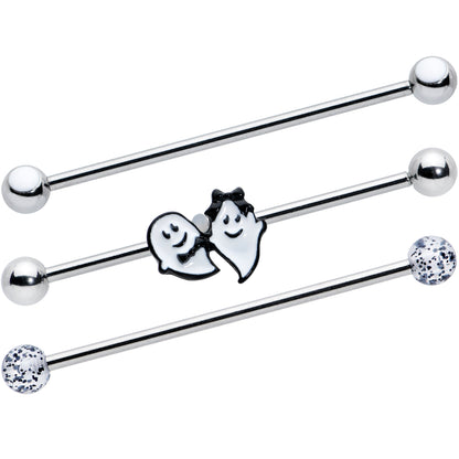 14G Black Tie Ghosts Glow in Dark Industrial Barbell 38mm Set of 3