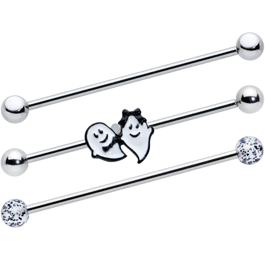 14G Black Tie Ghosts Glow in Dark Industrial Barbell 38mm Set of 3