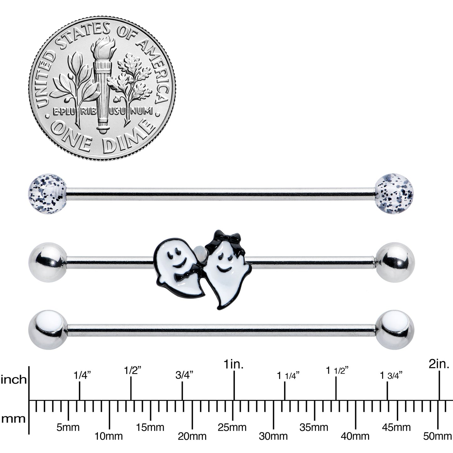 14G Black Tie Ghosts Glow in Dark Industrial Barbell 38mm Set of 3