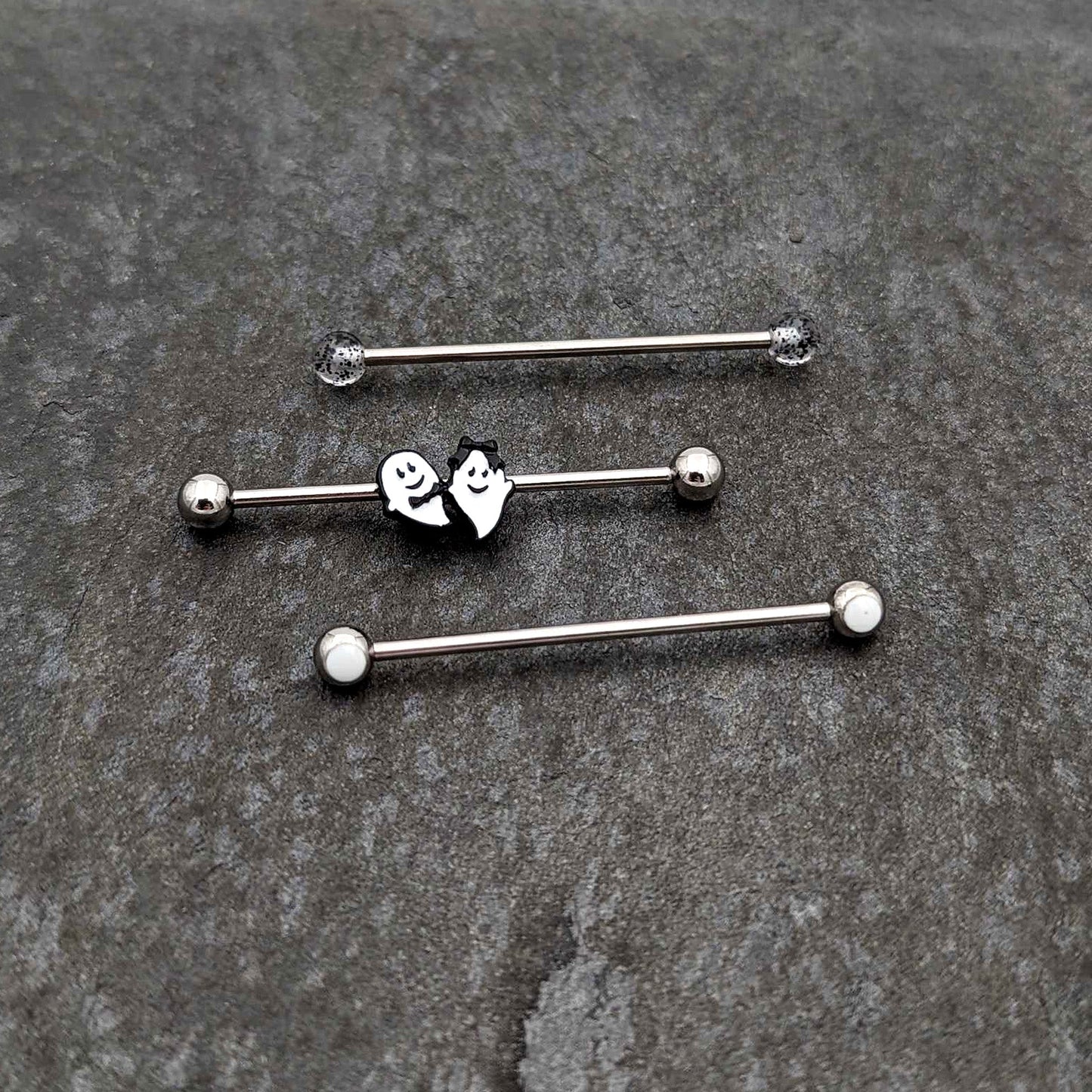 14G Black Tie Ghosts Glow in Dark Industrial Barbell 38mm Set of 3