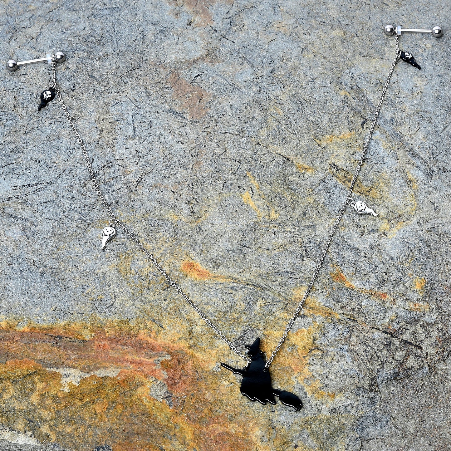 14G 9/16 Creepy Ghosts Witch Halloween Dangle Nipple Chain Set