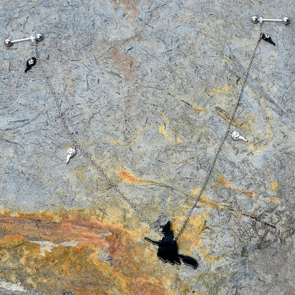 14G 9/16 Creepy Ghosts Witch Halloween Dangle Nipple Chain Set