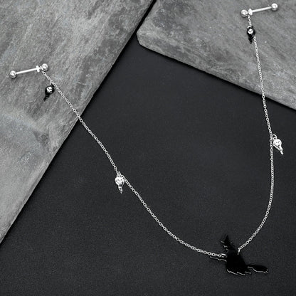 14G 9/16 Creepy Ghosts Witch Halloween Dangle Nipple Chain Set