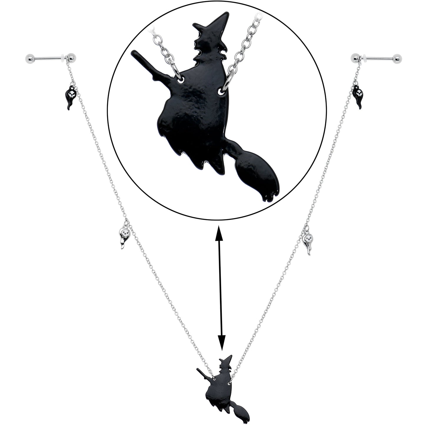 14G 9/16 Creepy Ghosts Witch Halloween Dangle Nipple Chain Set