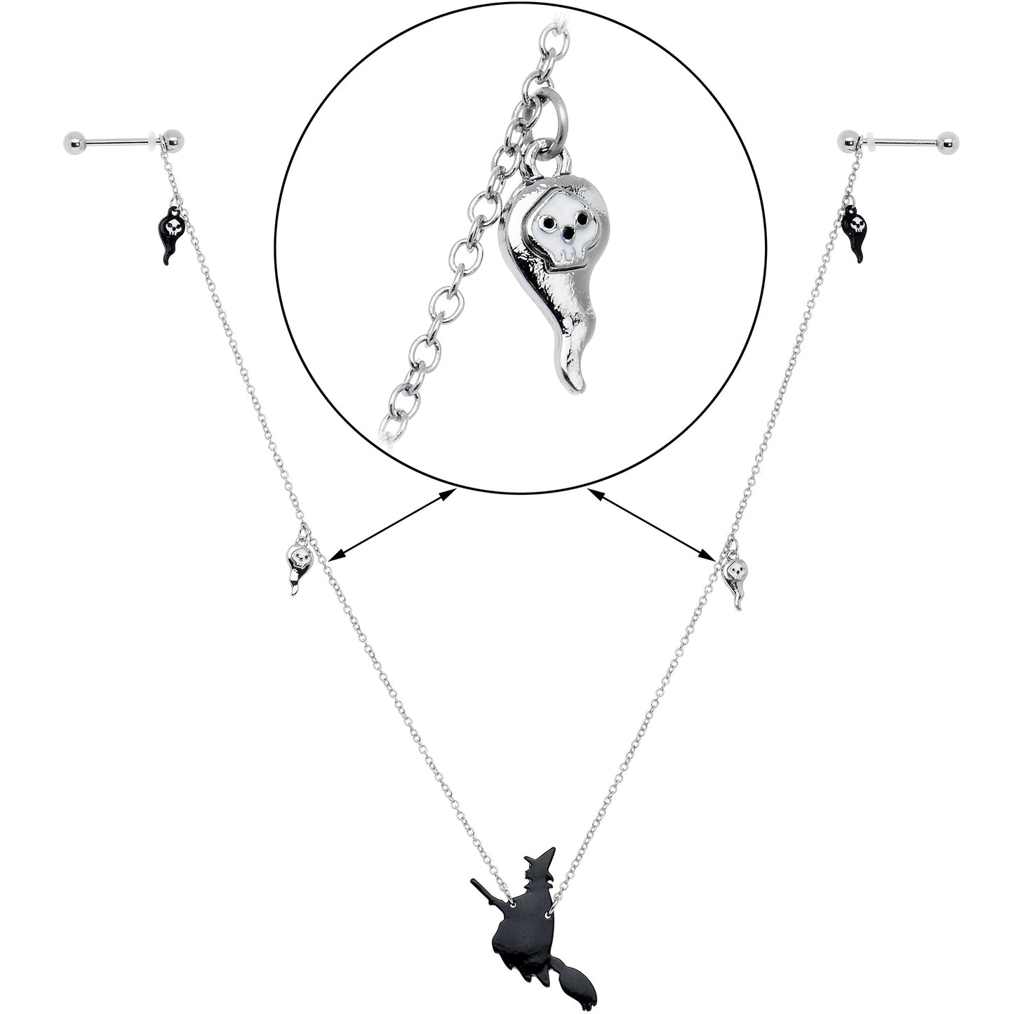 14G 9/16 Creepy Ghosts Witch Halloween Dangle Nipple Chain Set