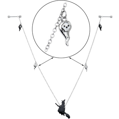 14G 9/16 Creepy Ghosts Witch Halloween Dangle Nipple Chain Set