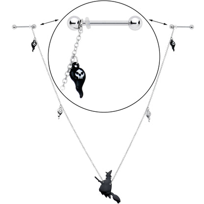 14G 9/16 Creepy Ghosts Witch Halloween Dangle Nipple Chain Set