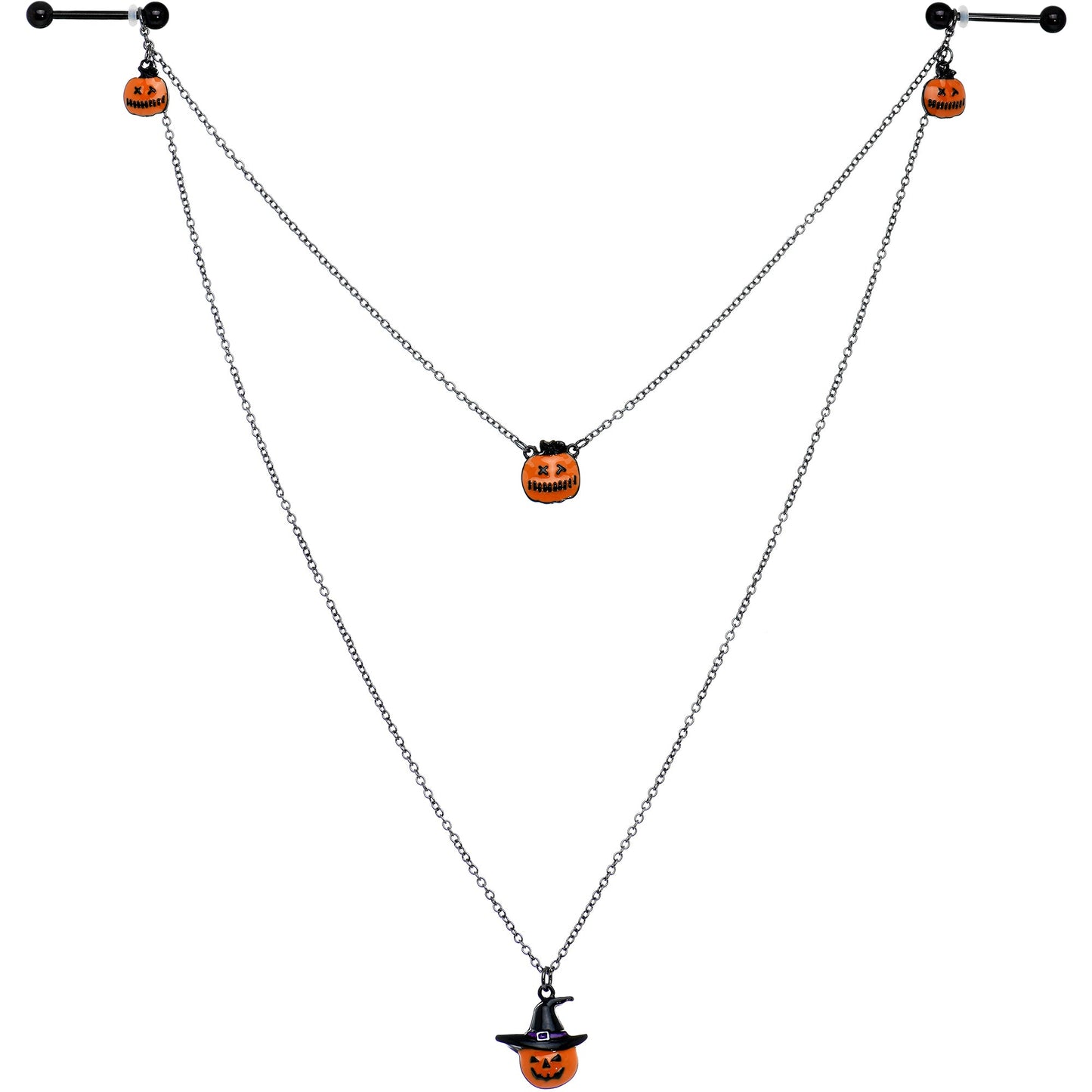 14G 9/16 Black Witchy Pumpkin Halloween Double Nipple Chain