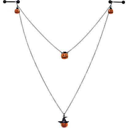 14G 9/16 Black Witchy Pumpkin Halloween Double Nipple Chain