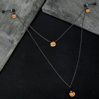 14G 9/16 Black Witchy Pumpkin Halloween Double Nipple Chain