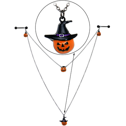 14G 9/16 Black Witchy Pumpkin Halloween Double Nipple Chain